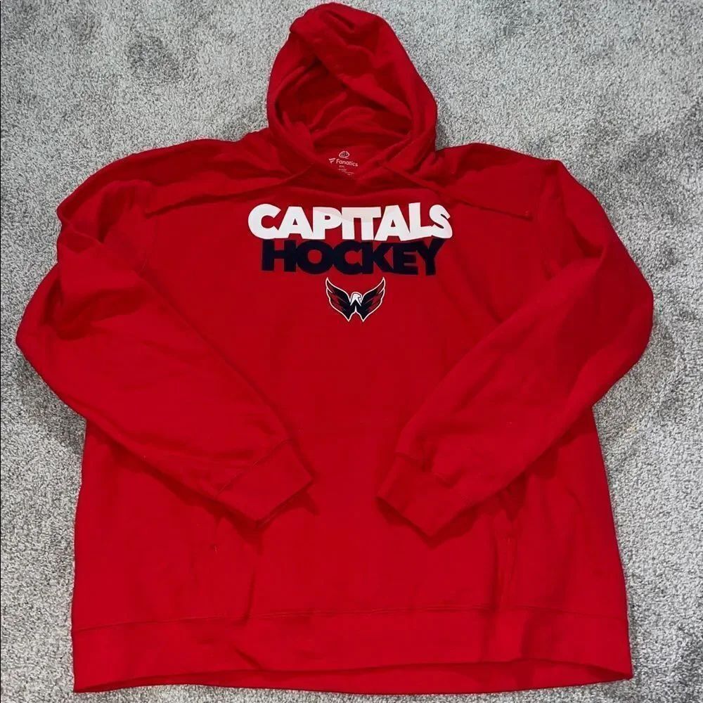 Red Fanatics Big Man Washington Capitals Hooded Hoodie Sweatshirt 2XL XXL